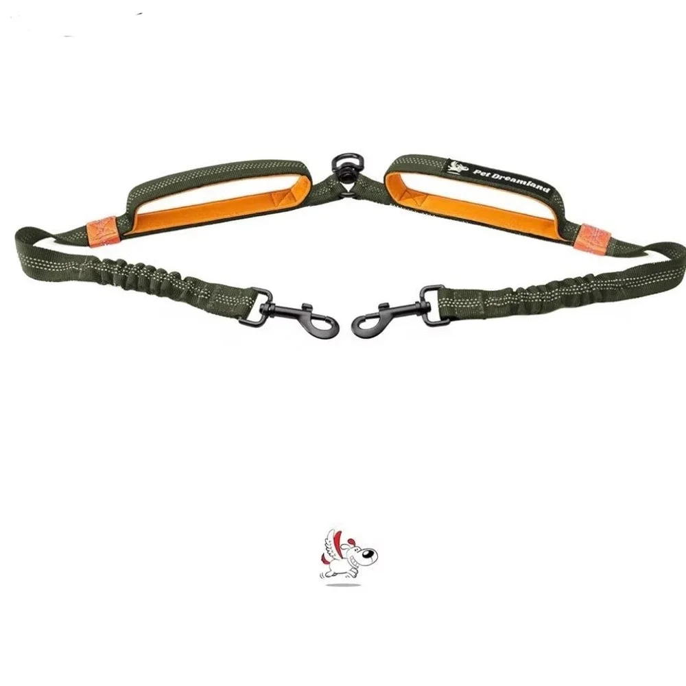 Pet DreamLand Double Dog Leash for Large Dogs - New Green & Orange NIP